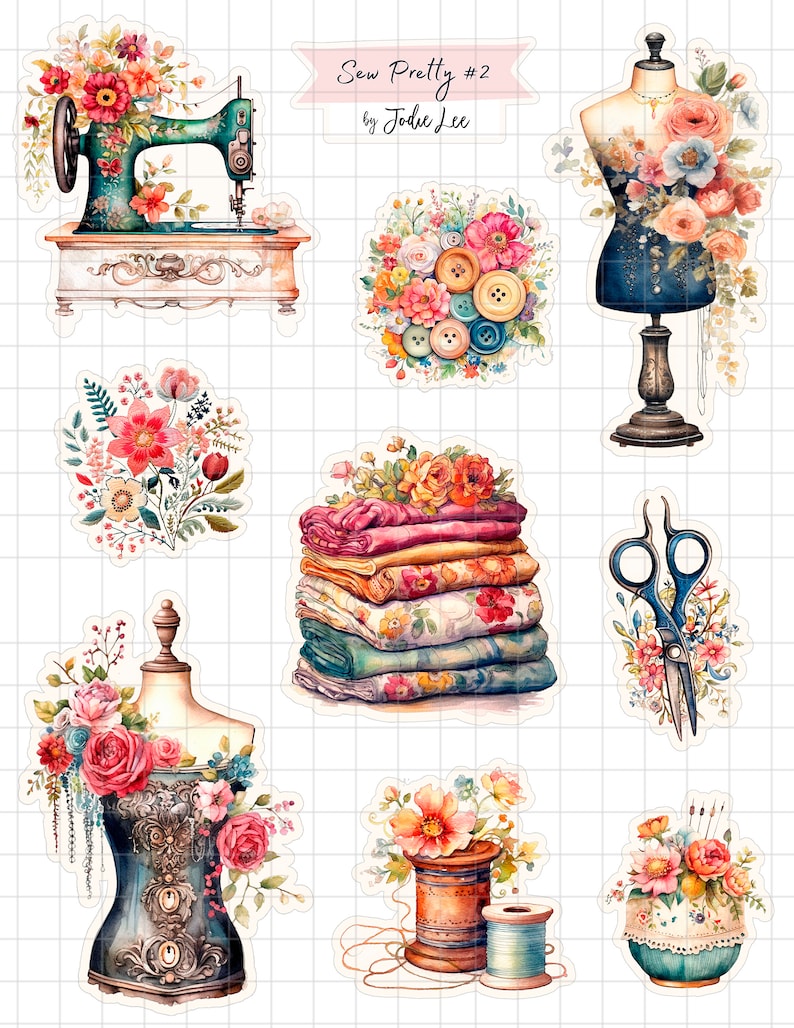 Sew Pretty Sewing Sticker Sheet 2 for Junk Journals, planners, scrapbooking, card-making, planners and more image 4