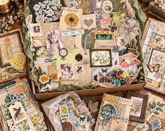 The Naturalist Junk Journal Mystery Pack: Vintage Nature Botanical Theme, Ephemera, Flowers, Fairies