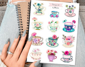 Pretty Teacups #6 Sticker Sheet for Junk Journals, planners, scrapbooking, card-making, planners and more!