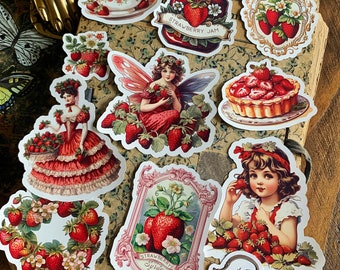 Vintage Strawberries Sticker or Ephemera Pack A for Junk Journals, planners, scrapbooking, card-making, planners and more!