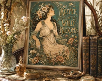 Keeper of Wild Blooms Giclee Art Print Boho Unframed Wall Art Print, Gift for Gardeners