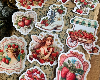 Vintage Strawberries Sticker or Ephemera Pack B for Junk Journals, planners, scrapbooking, card-making, planners and more!