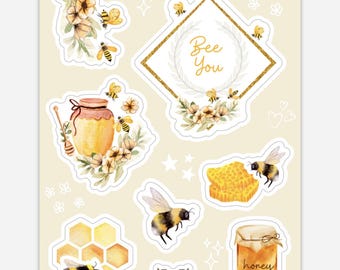 Water Bottle Bee Happy Sticker Set, waterproof for laptops, phone, drink bottle