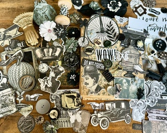 Junk Journal Nature Mystery Pack - Victorian Steampunk Black & White  for Junk Journals, planners, scrapbooking, card-making, and more!