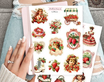 21 Vintage Strawberry Stickers on 2 Sheets for Junk Journals, planners, scrapbooking, card-making, and more!!