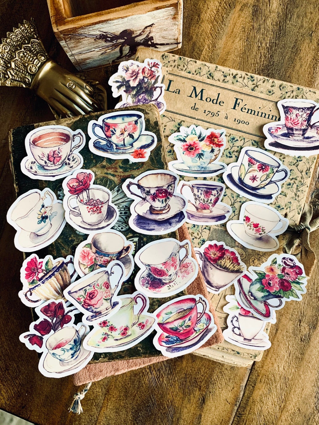 Teacups Sticker or Ephemera Pack 1 for Junk Journals, Planners, Scrapbooking, Cardmaking