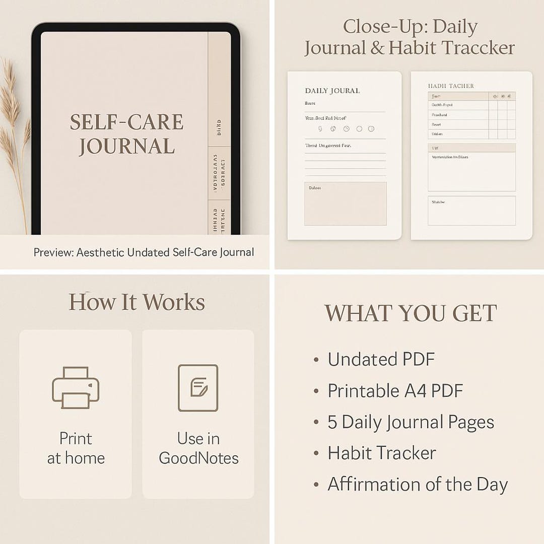 Self-care Journal | Printable & Digital | Undated PDF Planner for Goodnotes, Notability ...