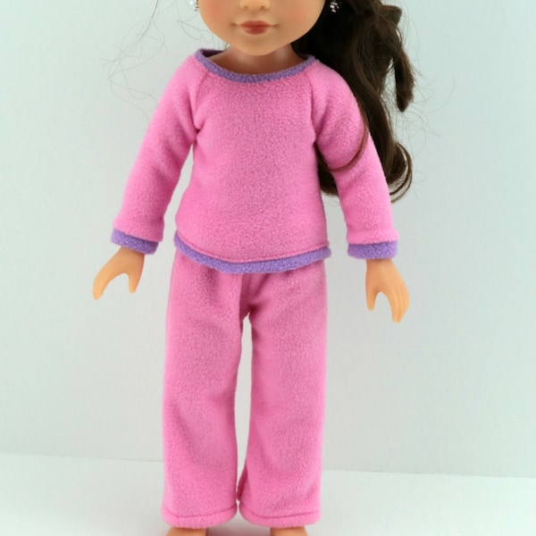 14" Doll Clothes (RTS) - AG Wellie Pajamas - Wishers Doll Clothes - Hearts for Winter PJs - Microfleece Jammies