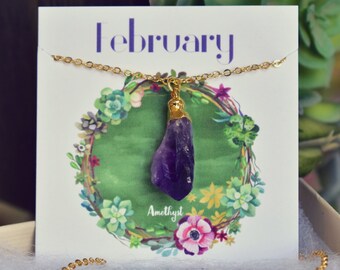 FEBRUARY BIRTHSTONE NECKLACE /// Women's Gifts, Layering accessories, Birthday gift, Amethyst crystal Necklace, Gemstone, Jewelry, Gold