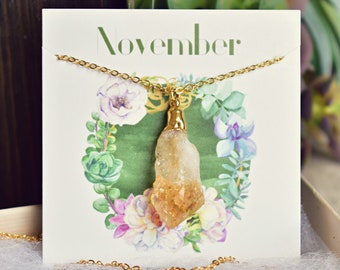 NOVEMBER BIRTHSTONE NECKLACE /// Women's Gifts, Layering accessories, Birthday gift, Citrine crystal Necklace, Gemstone, Jewelry, Gold