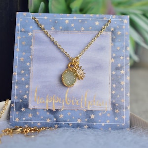 COLLAR DE FELIZ CUMPLEAÑOS /// Collar de piedras preciosas, Regalos para mujeres, Accesorios de capas druzy, Collar de estrella, Mejores amigos, Boho Gold
