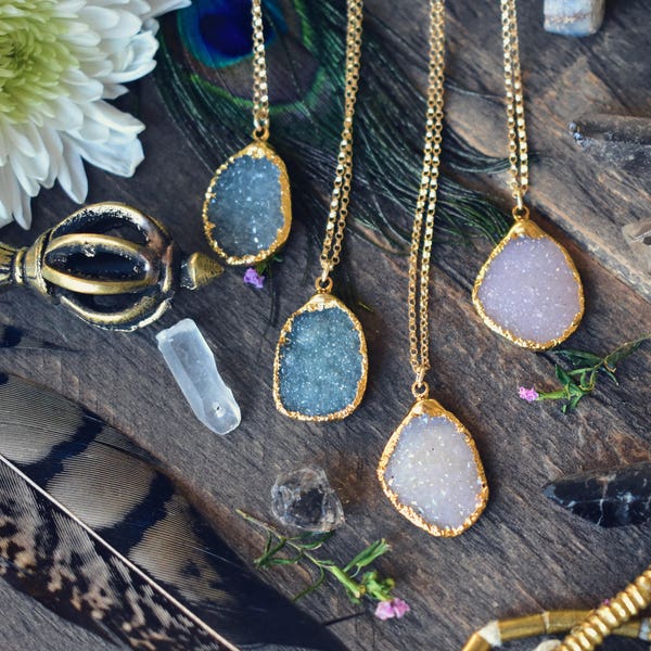 DRUZY LOVE NECKLACE /// Gold Necklace, Druzy, Layering Necklace, Gifts for her, Bohemian Jewelry, Birthday Gift