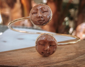 Man in the Moon Bracelet /// Wood Moon Face Jewelry, Women's Gifts, Electroformed bangles, Moon, Celestial, Luna