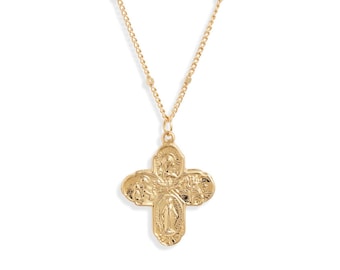 CALL A PRIEST /// Gold Cross Necklace, Faith Jewelry, Catholic, Christian, God, Virgin Mary, Women's accessories, For her, Gift, Jewels