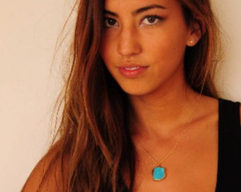 MEDIO AQUA NECKLACE /// Gold Turquoise Chunk Necklace, Layering, Statement Necklace, Gifts for her, Everyday Necklace