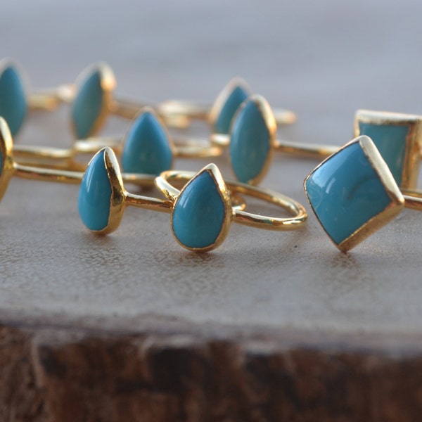 SLEEPING BEAUTIES /// Gold Ring, Stackable Ring, Turquoise Jewelry, Bohemian Ring, Festival Jewelry, Gift for her, Dainty Ring