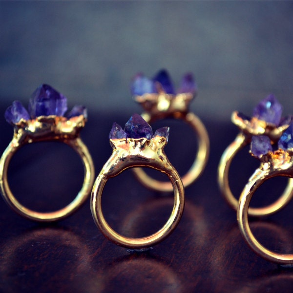 AMETHYST MOUNTAIN RING /// Gold Ring, Silver Ring, Stackable Ring, Bohemian Gypsy, Stacking Jewelry, Amethyst Cluster, Crystal Ring