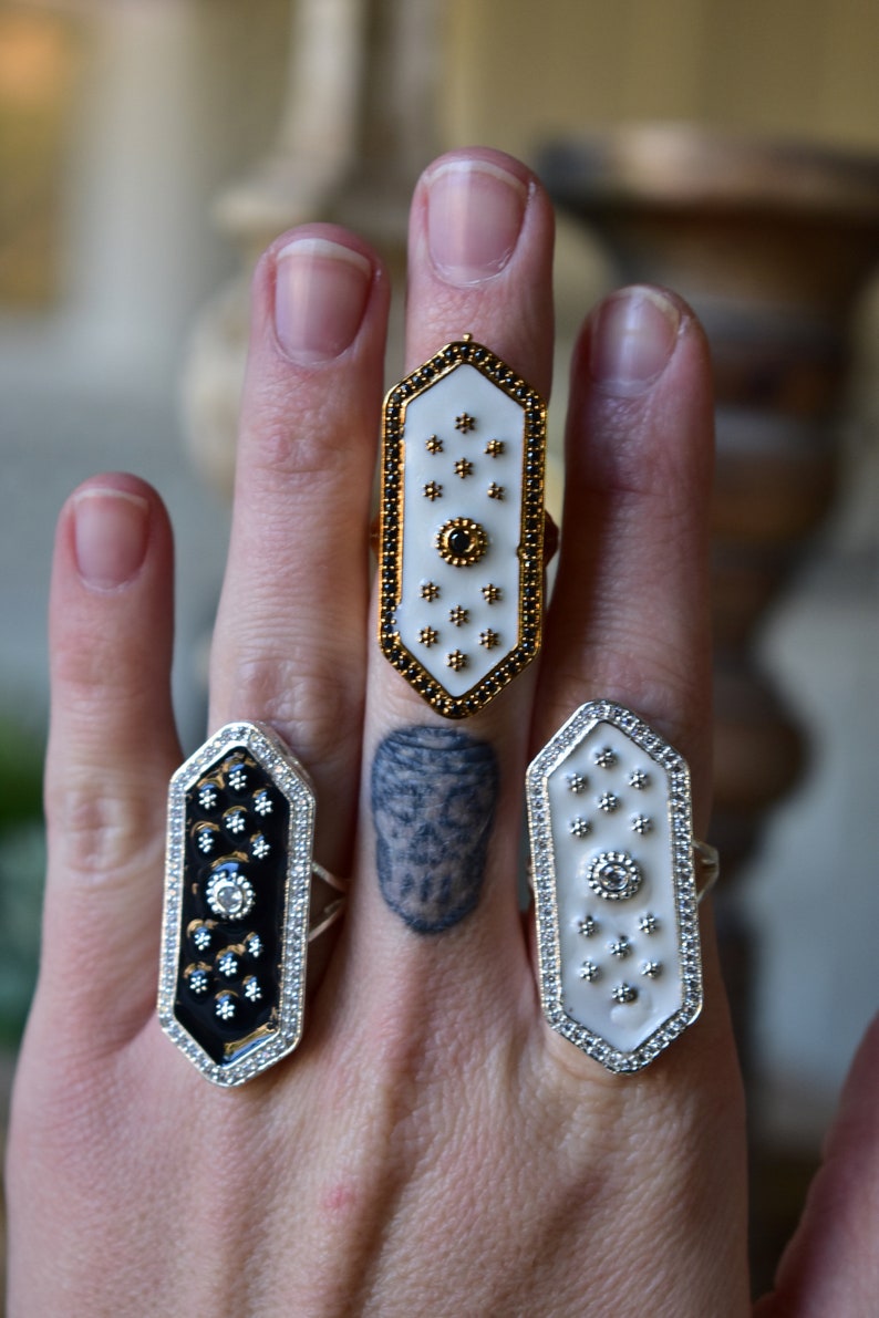 ELOISE RING /// White Enamel Statement Ring Art Deco Etsy