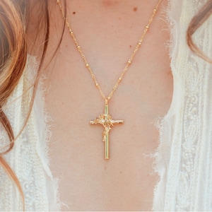 CORONA DI SPINE /// Collana in oro, collana con croce, gioielli religiosi, collana a strati, regalo per lei