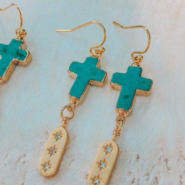 STARLIGHT CROSS EARRINGS /// Statement Earrings, Women's Jewelry, Bohemian Jewelry, Cross Jewelry, Cubic Zirconia Earrings, Dangle earrings