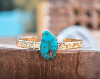 TURQUOISE CUFF /// Gemstone Gold Bangle Bracelet