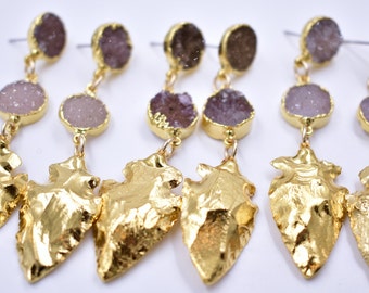 GOLD ARROWHEAD EARRINGS /// Druzy earrings /// 24kt Gold Plate