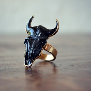 GYPSY BULL /// Bull Electroformed Ring /// Gold /// Black image 1