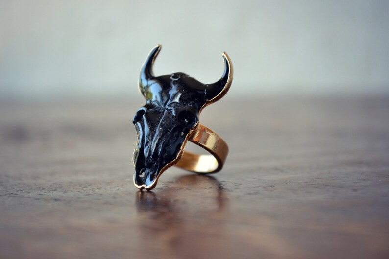 GYPSY BULL /// Bull Electroformed Ring /// Gold /// Black image 1