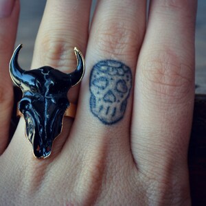 GYPSY BULL /// Bull Electroformed Ring /// Gold /// Black image 2