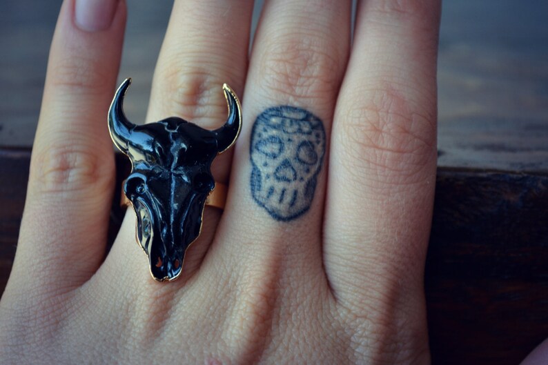 GYPSY BULL /// Bull Electroformed Ring /// Gold /// Black image 2