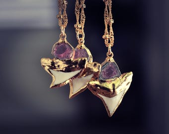 RED TIDE // Gold Shark tooth, Gemstone Tourmaline Necklace