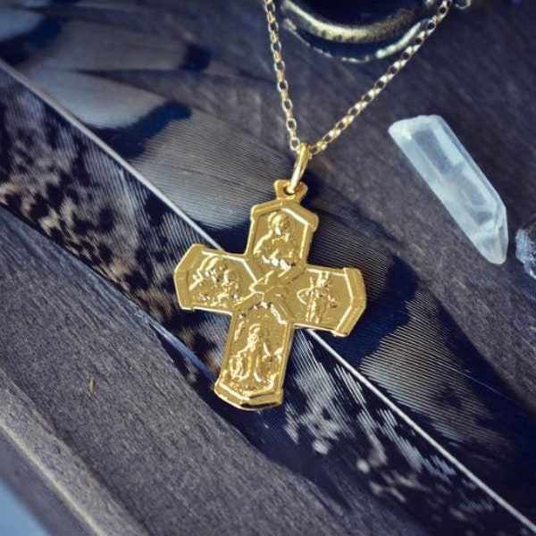 HOLY SPIRIT NECKLACE /// Gold Necklace, Gold Cross, Religious Necklace, Gifts for her, Birthday Gift, Simple Necklace, Layering Necklace