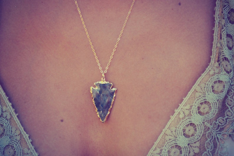 ARROWHEAD NECKLACE /// Gold Electroformed Agate Pendant, Women's Necklace, Bohemian Jewelry Accessories, Tribal, Gypsy, Boho, Statement Gift image 2