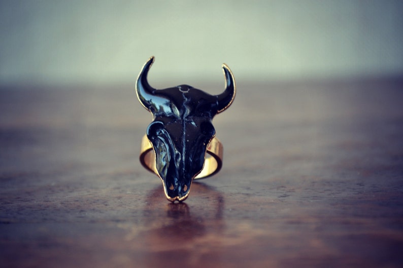 GYPSY BULL /// Bull Electroformed Ring /// Gold /// Black image 3