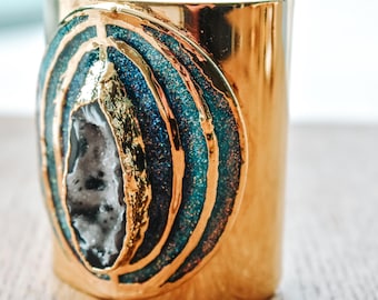 CONSTELLATION CUFF/// Geode Agate slice bracelet /// Blue/Gold Cuff Jewelry /// One of a kind