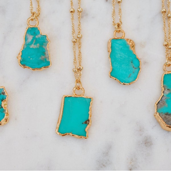 TURQUOISE SLICE  /// Gold Necklace, Layering Necklace, Turquoise Pendant, Bohemian Jewelry, Gift for her, Electroformed Necklace