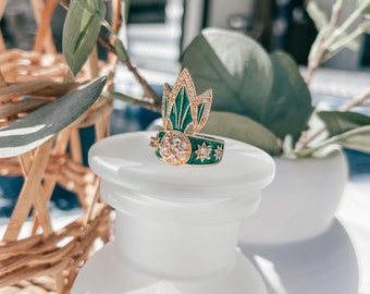 Limited Edition TIGER LILY RING /// Green Enamel, Cubic Zirconia, Women's Jewelry, Statement Ring, Women's Gift, Gift for her, Bohemian