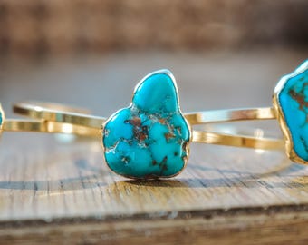 TURQUOISE CUFF /// Gemstone Gold Bangle Bracelet