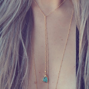 AQUA LARIAT /// Gold Turquoise Lariat Necklace, Turquoise Slices, Turquoise Lariat, Accessories, Statement Piece, Gold Dipped image 2