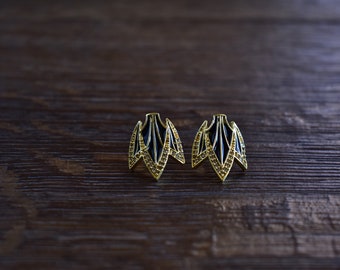 PHOENIX STUDS /// Black Enamel, Statement Studs, Boho Jewelry, Women's Jewelry, Gifts for her, Bohemian Earrings, Cubic Zirconia