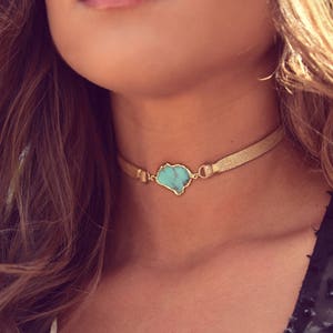 SICILY CHOKER /// Gold Plated, Silver Plated, Turquoise Pendant, Leather Choker, Bohemian Necklace, Festival Jewelry, Gift for her