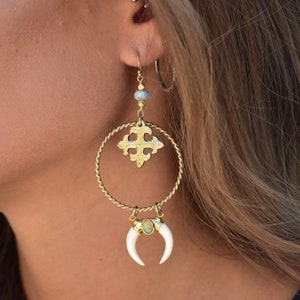 CERES EARRINGS /// Cross Earrings, Bone Horn, Gold Earrings, Accessories, Bohemian Jewelry, Women's Jewelry image 2