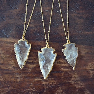 QUARTZ ARROWHEAD NECKLACE /// Gold Necklace, Arrowhead Pendant, Silver Necklace, Clear Quartz, Layering Necklace, Bohemian Jewelry