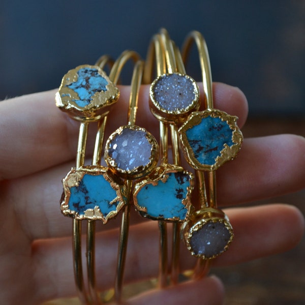 BANGLE BRACELETS /// Gemstone Bracelet /// Gold dipped Turquoise or Druzies