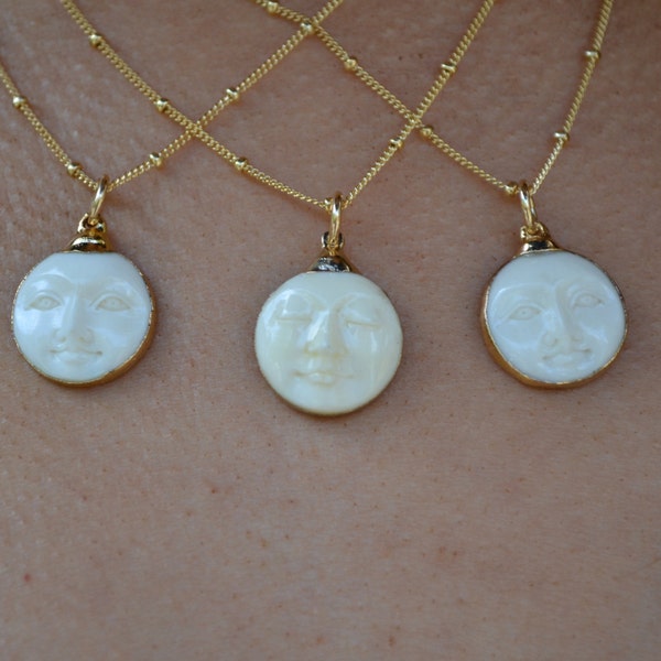 Man in the Moon Necklace /// Moon Face Pendant, Gold Necklace, Silver Necklace, Bohemian Gifts, Luna, Celestial, Accessories