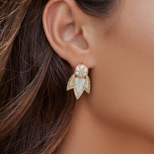 TIGER LILY STUDS /// Aqua Blue Enamel, Bohemian Earrings, Simple Studs, Cubic Zirconia, Boho, Statement Studs, Enamel Jewelry, Gifts for her