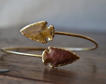 AGATE ARROWHEAD ARMBAND /// Gold Armband, Silver Armband, Arrowhead, Agate, Bracelet, Gifts for her, Gold Dipped, Silver Dipped