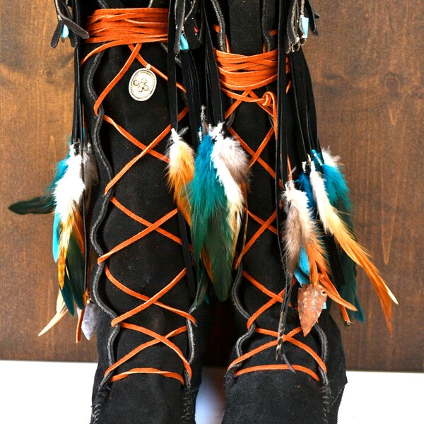 Custom Upcycled Embellished Vintage Moccasin Fringe Boots