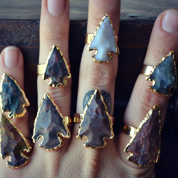 ARROWHEAD Agate Rings /// Electroformed Gemstones /// Gold