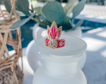 Limited Edition TIGER LILY RING /// pink Enamel, Cubic Zirconia, Women's Jewelry, Statement Ring, Women's Gift, Gift for her, Bohemian